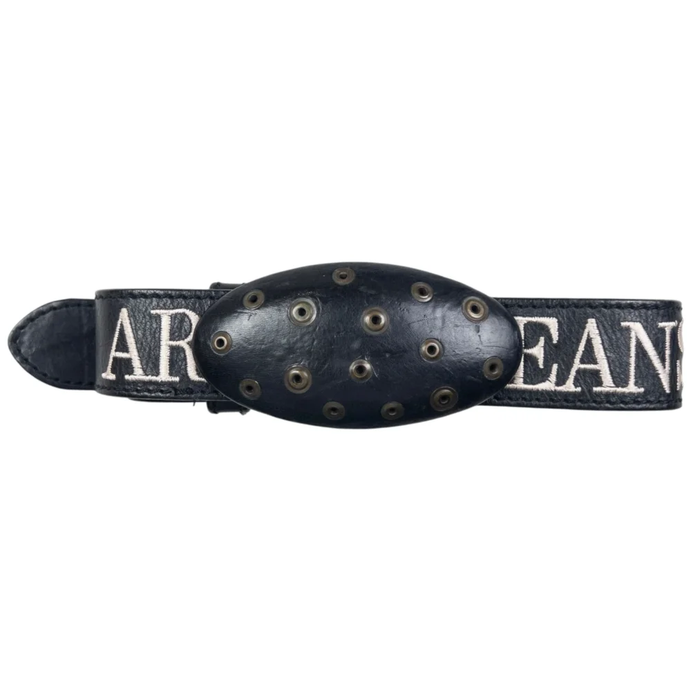 Vintage Armani Jeans Embroidered Leather Belt Size W38