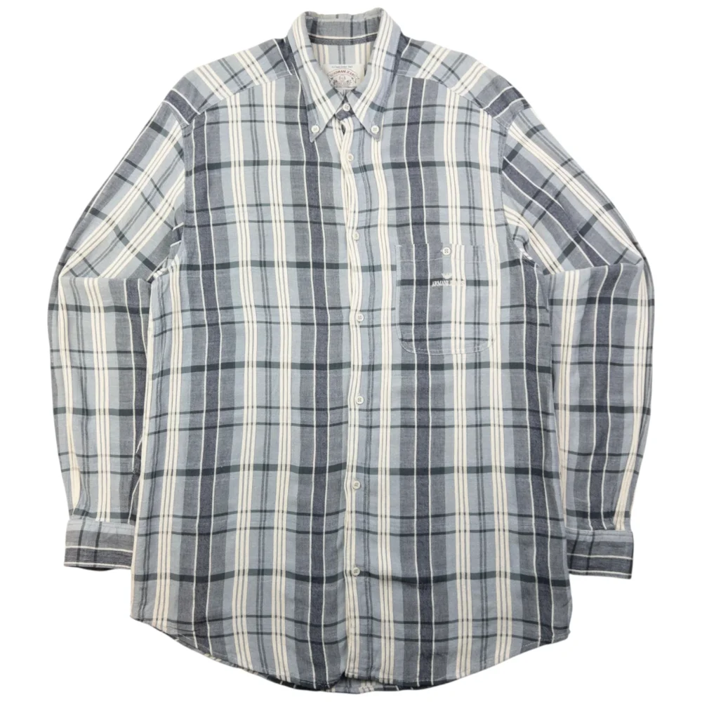 Vintage Armani Jeans Checkered Long Sleeve Button Up Shirt Size L