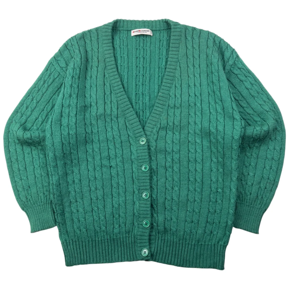 Vintage 80s Saint Laurent Rive Gauche Cable Knit Cardigan Size S