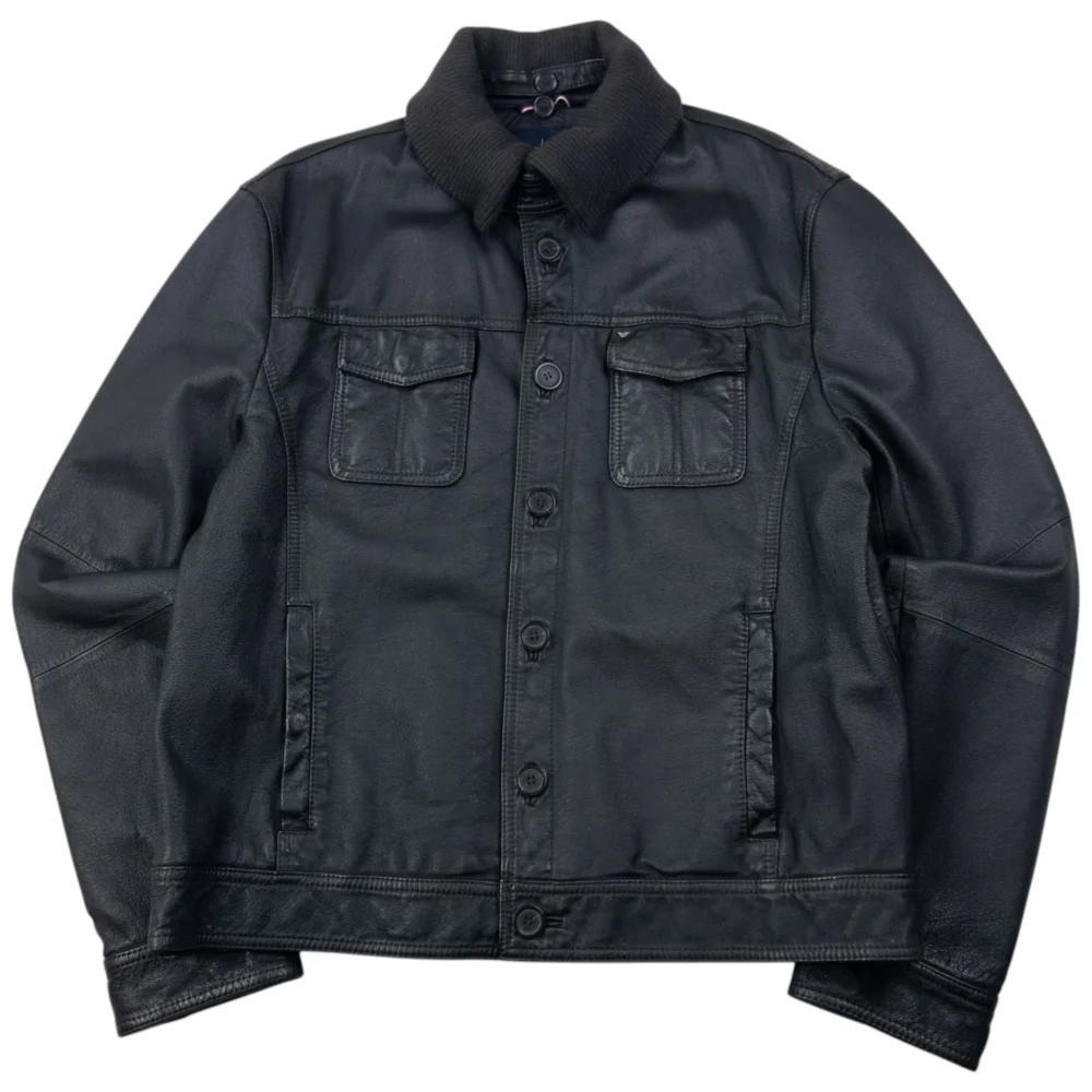 Vintage 2000s Armani Jeans Button Up Leather Jacket Size M