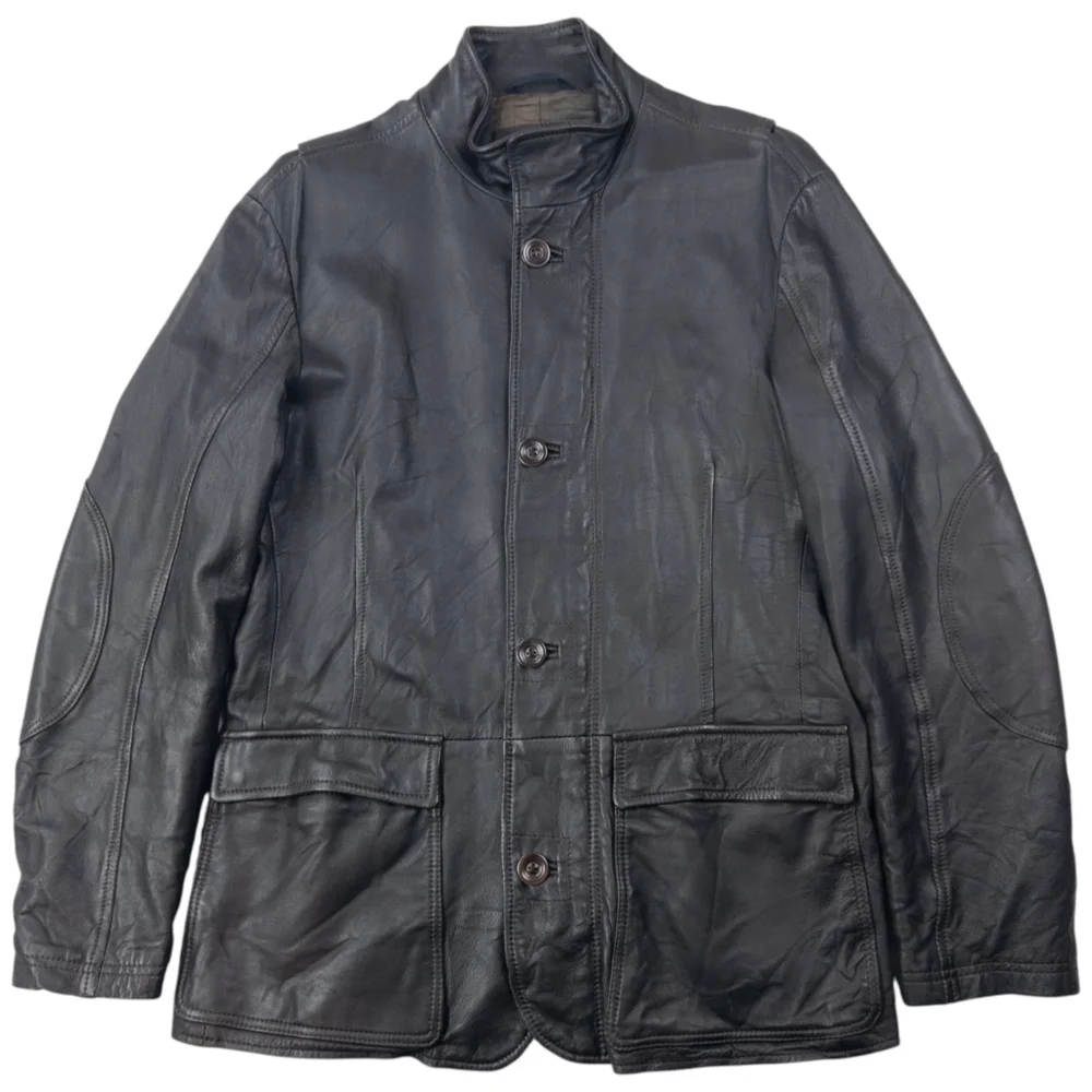Vintage 2000s Armani Jeans Zip Up Leather Jacket Size L