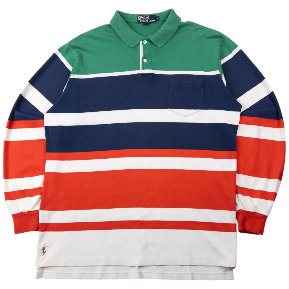Vintage 90s Polo Ralph Lauren Striped Long Sleeve Polo Shirt Size XL