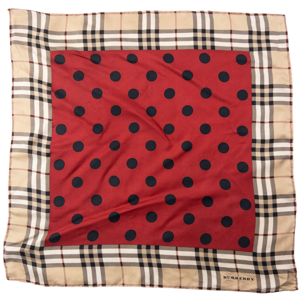 Vintage 2000s Burberry Nova Check Polka Dot Silk Scarf