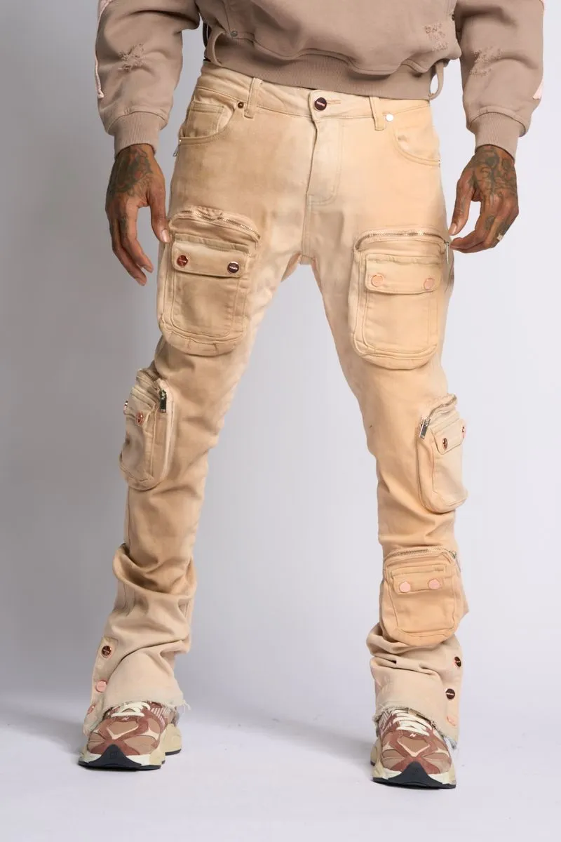 "JOURNEY TO GREATNESS" STACKED CARGO DENIM (CREAM)