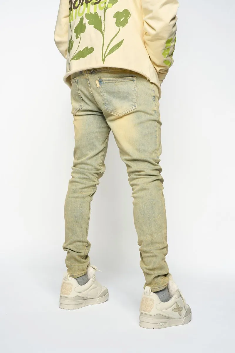 "SURVIVED" SKINNY DENIM (MEDIUM BLUE/GREEN) - 5
