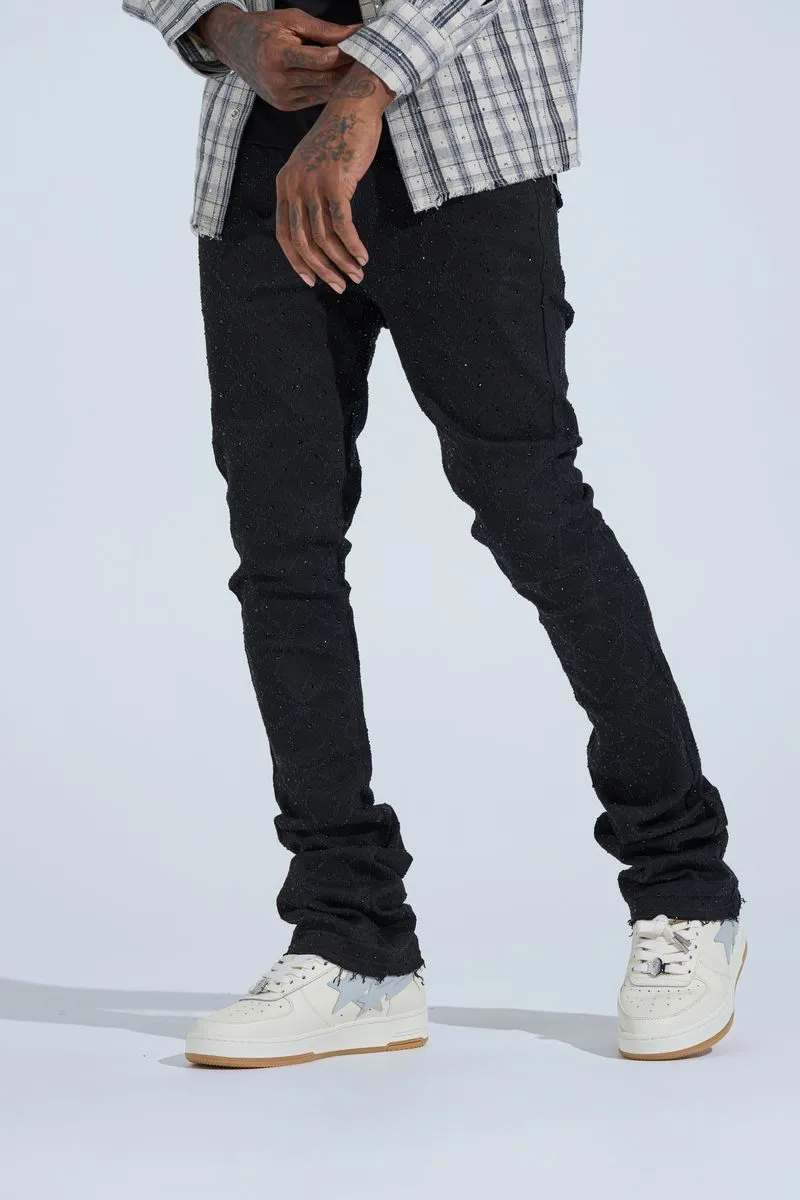 "FIRST MILLION" RHINESTONE STACK DENIM (JET BLACK)