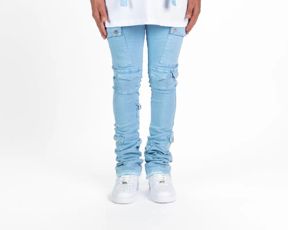 "MY PLEASURE" CARGO FLARE STACK DENIM