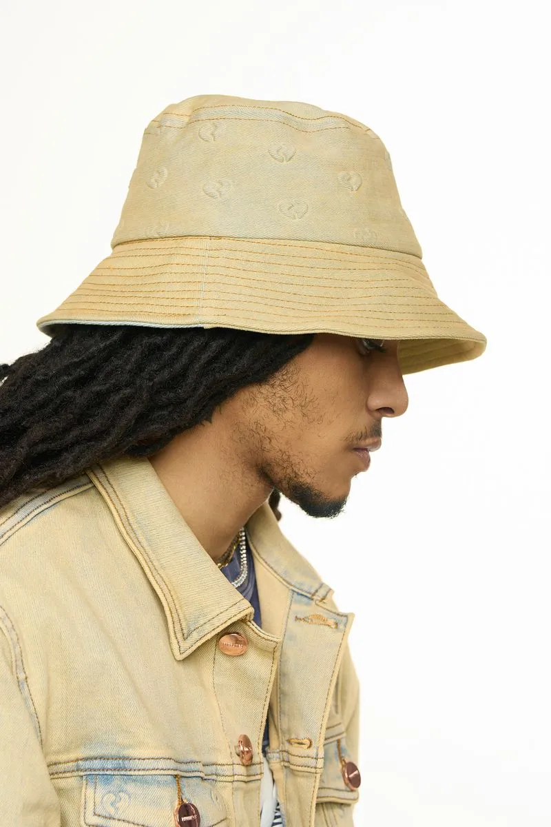 "MENDING HEARTS" EMBOSSED BUCKET HAT (SAND/LIGHT BLUE) - 3