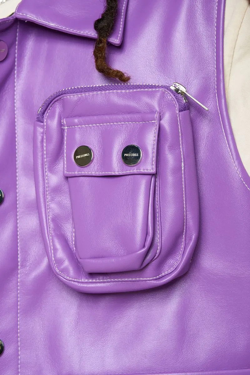 "FLOAT ON" CARGO LEATHER VEST (ELECTRIC VIOLET) - 5