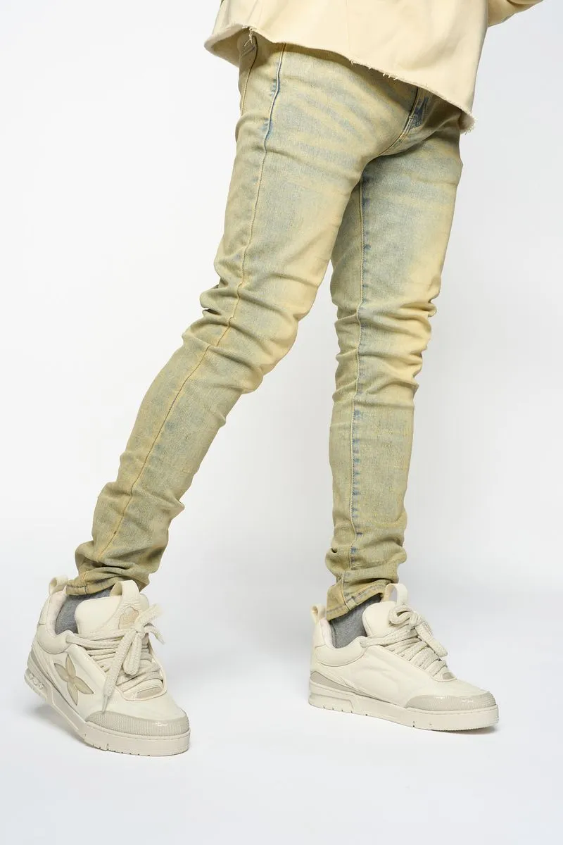 "SURVIVED" SKINNY DENIM (MEDIUM BLUE/GREEN) - 2
