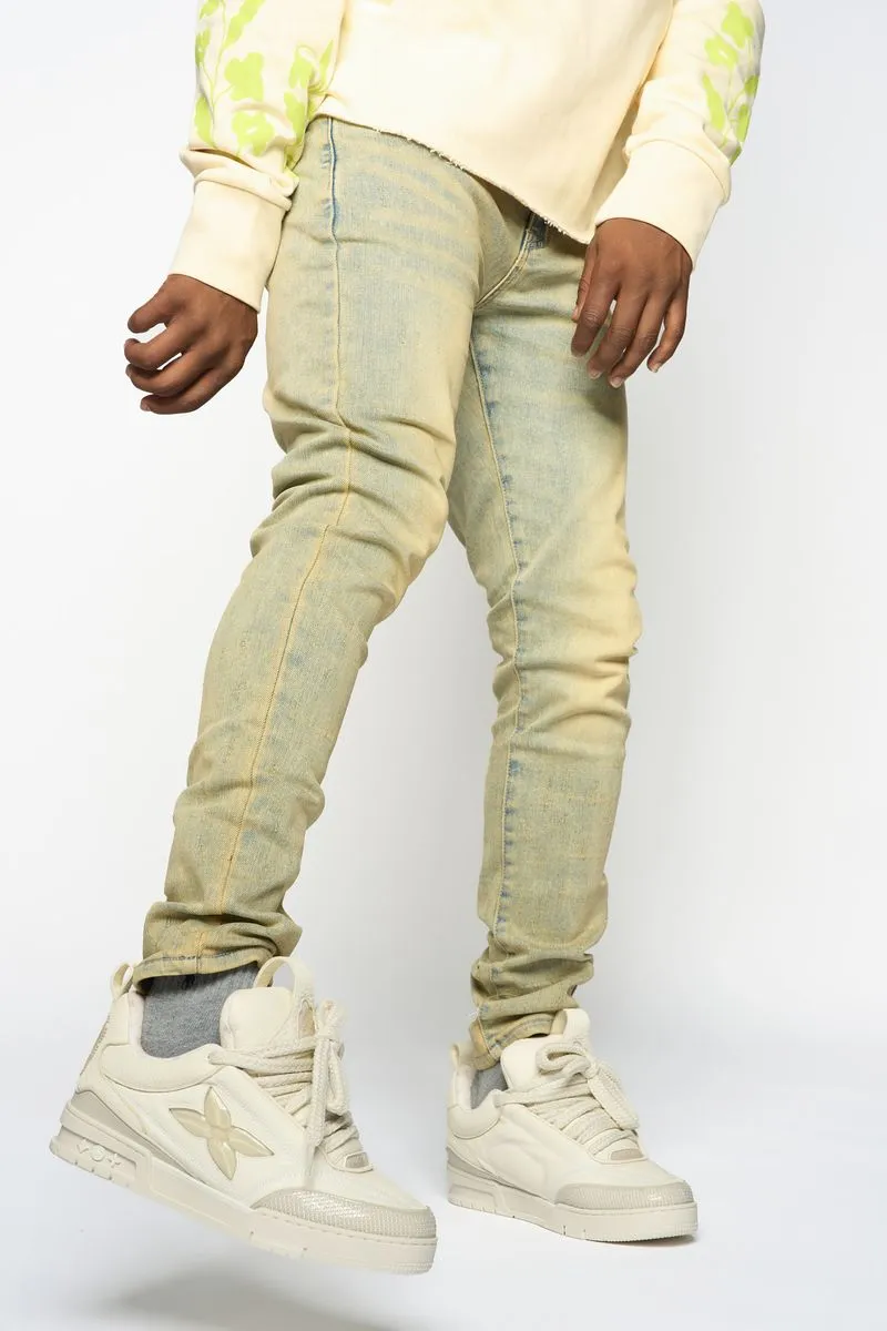 "SURVIVED" SKINNY DENIM (MEDIUM BLUE/GREEN) - 4