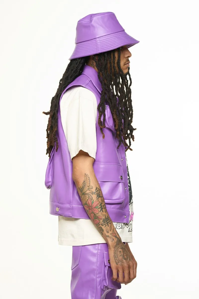 "FLOAT ON" CARGO LEATHER VEST (ELECTRIC VIOLET) - 2