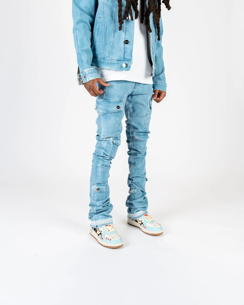 "MY PLEASURE" CARGO FLARE STACK DENIM - 2