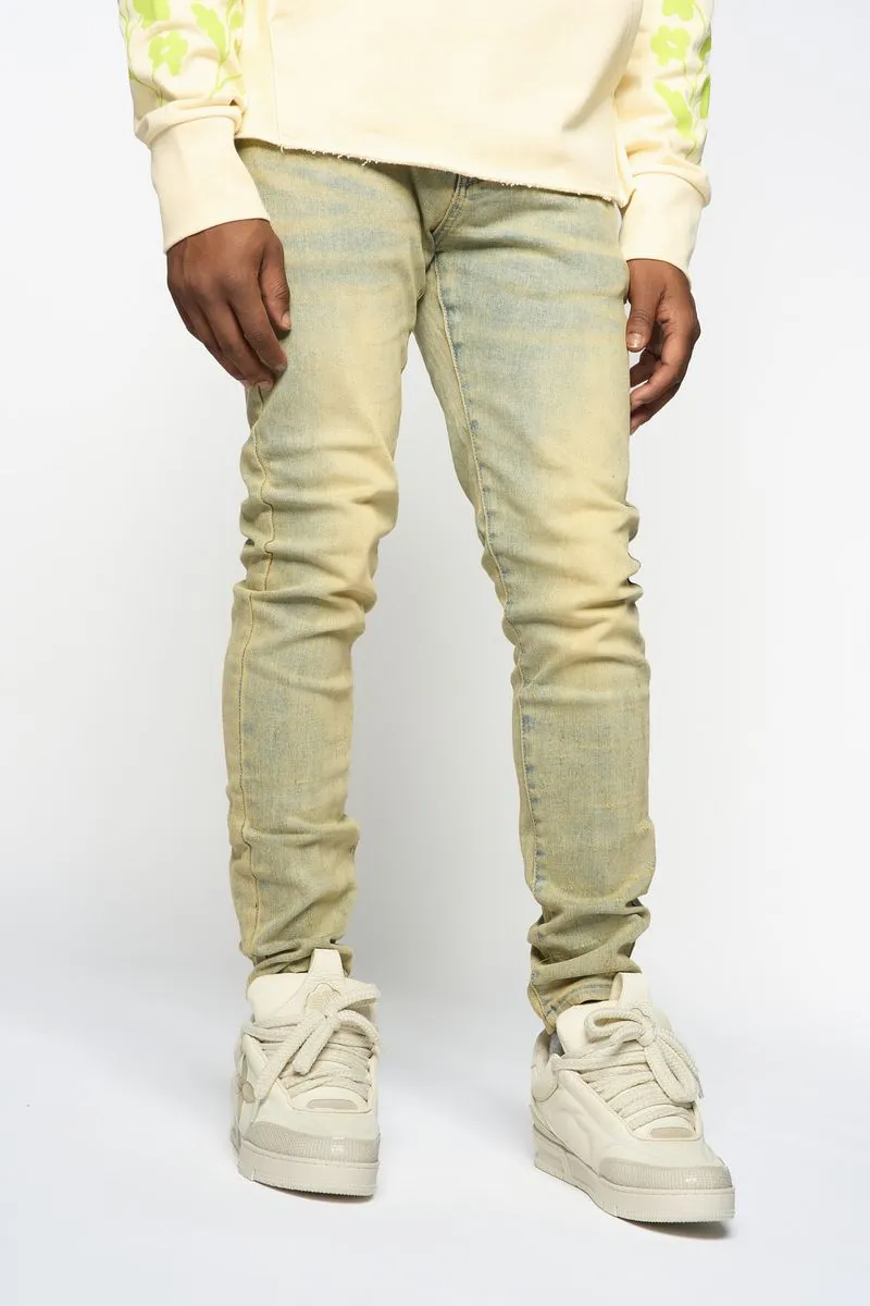 "SURVIVED" SKINNY DENIM (MEDIUM BLUE/GREEN)