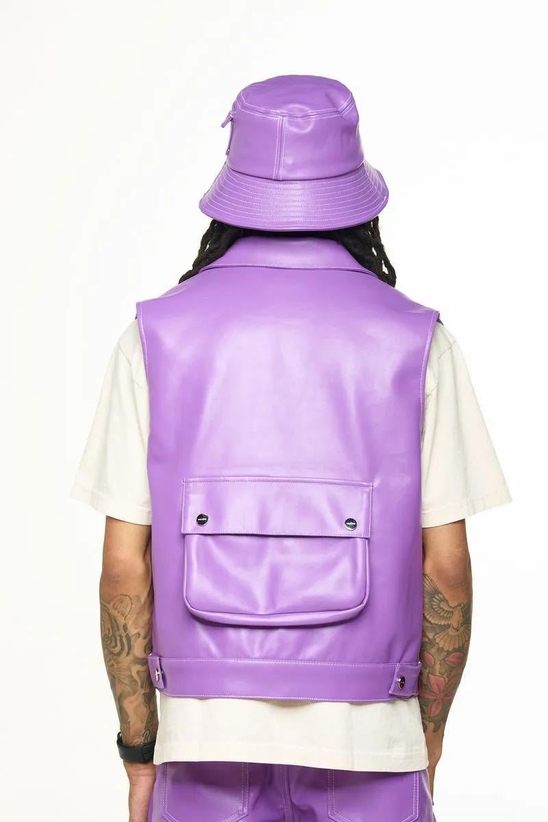 "FLOAT ON" CARGO LEATHER VEST (ELECTRIC VIOLET) - 3