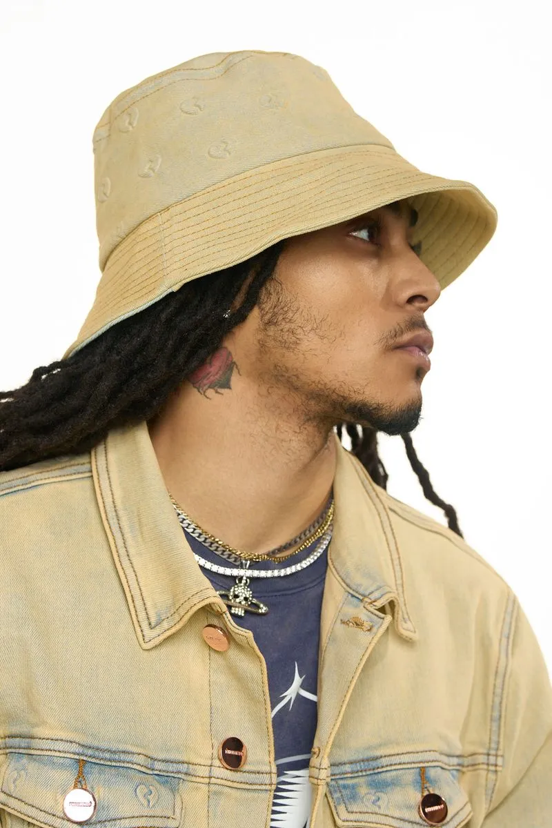 "MENDING HEARTS" EMBOSSED BUCKET HAT (SAND/LIGHT BLUE) - 2
