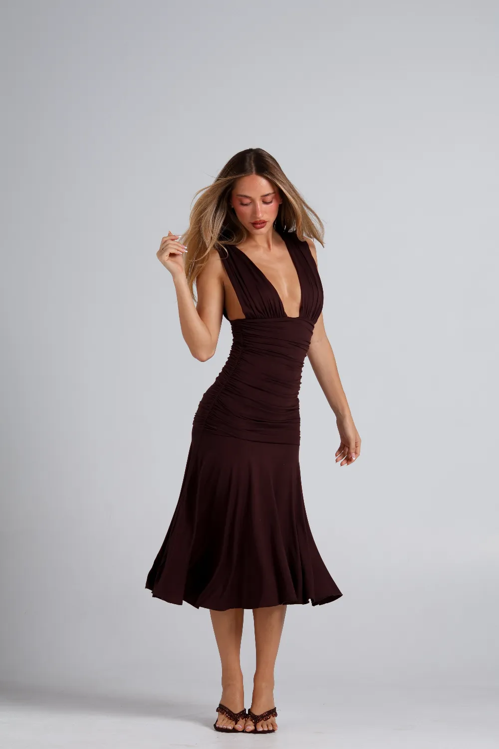 Lina Midi Dress - Brown