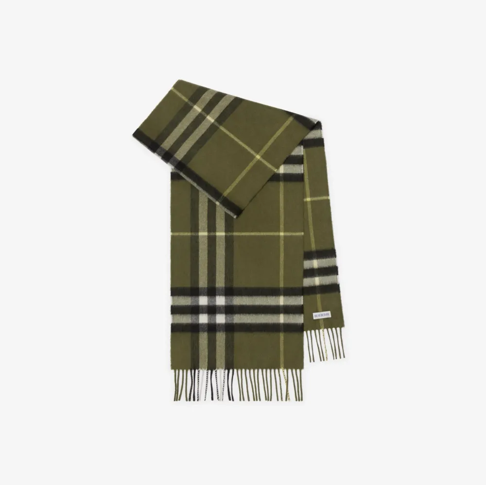 Check Cashmere Scarf in Pea green | Burberry® Official