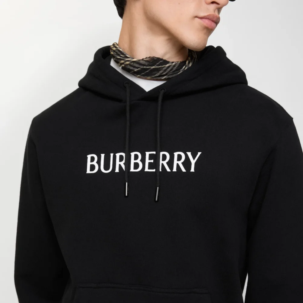 Logo Cotton Hoodie in Black - Men | Burberry® Official - 3