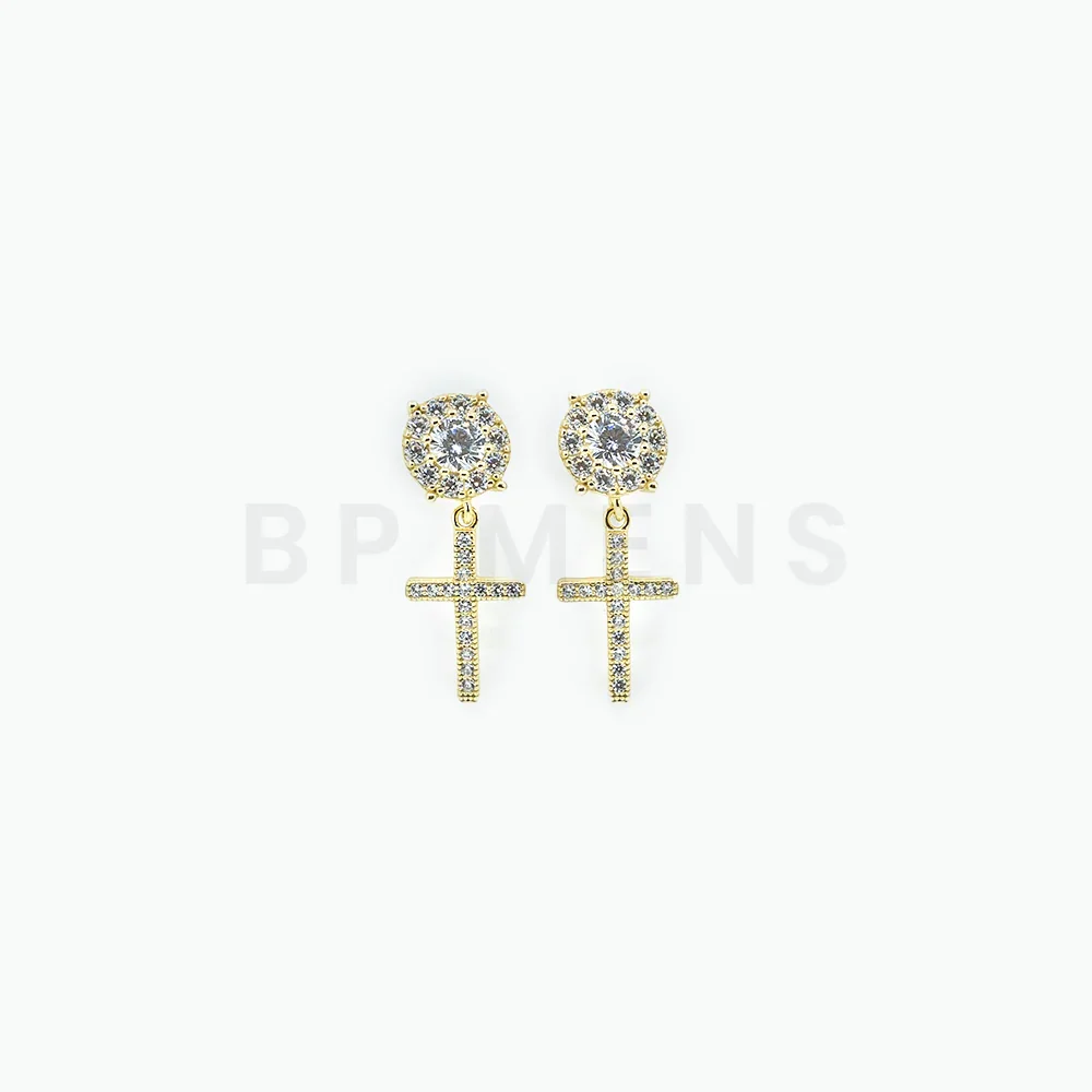 925 Gold Cross Stud Earrings