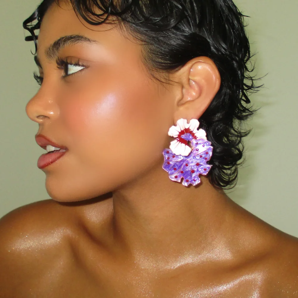 The Purple/Pink Cluster Flower Earrings