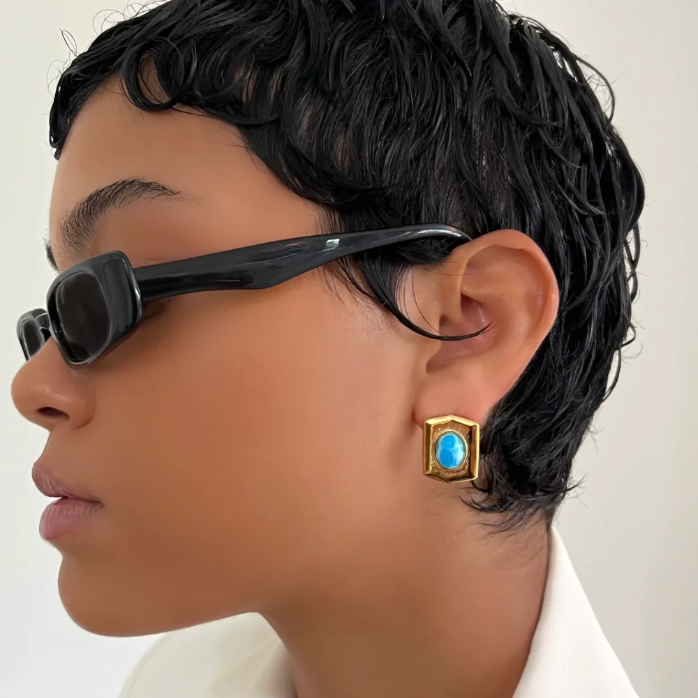 The Rectangle Turquoise Stud