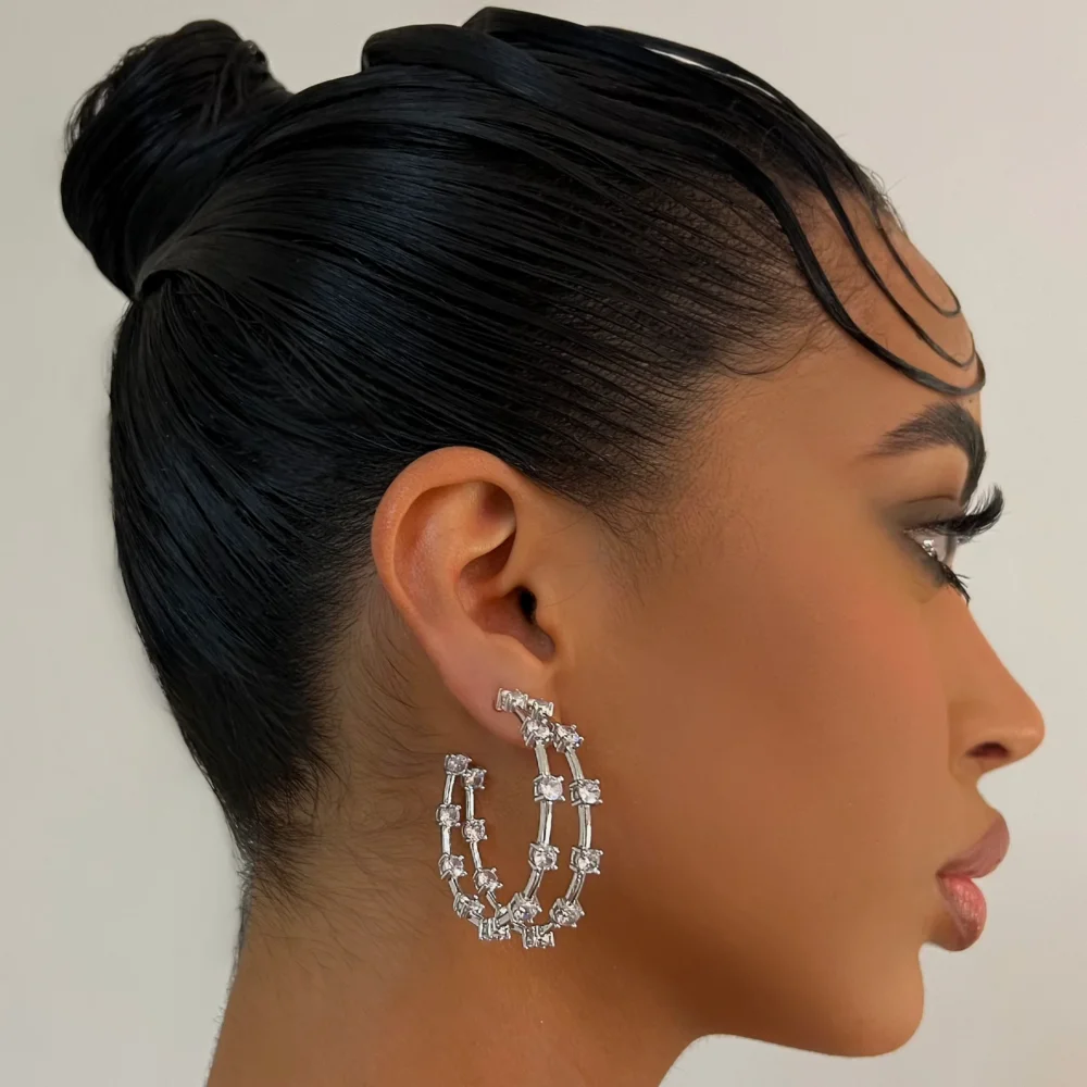 The 925 Silver Crystal Beaded Hoops