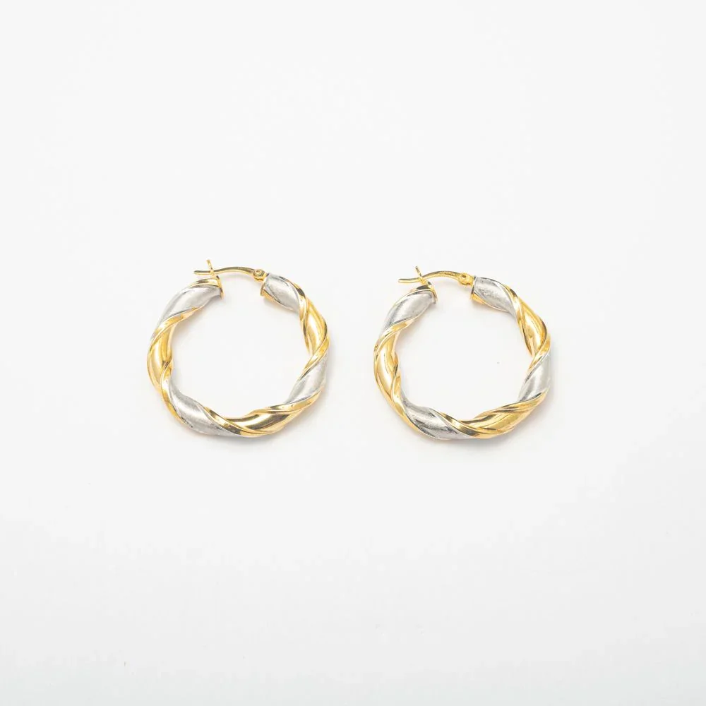 Silver Gold Swirl Medium Hoops