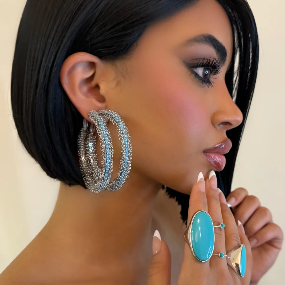 The Handmade Chrome Blue Hoops