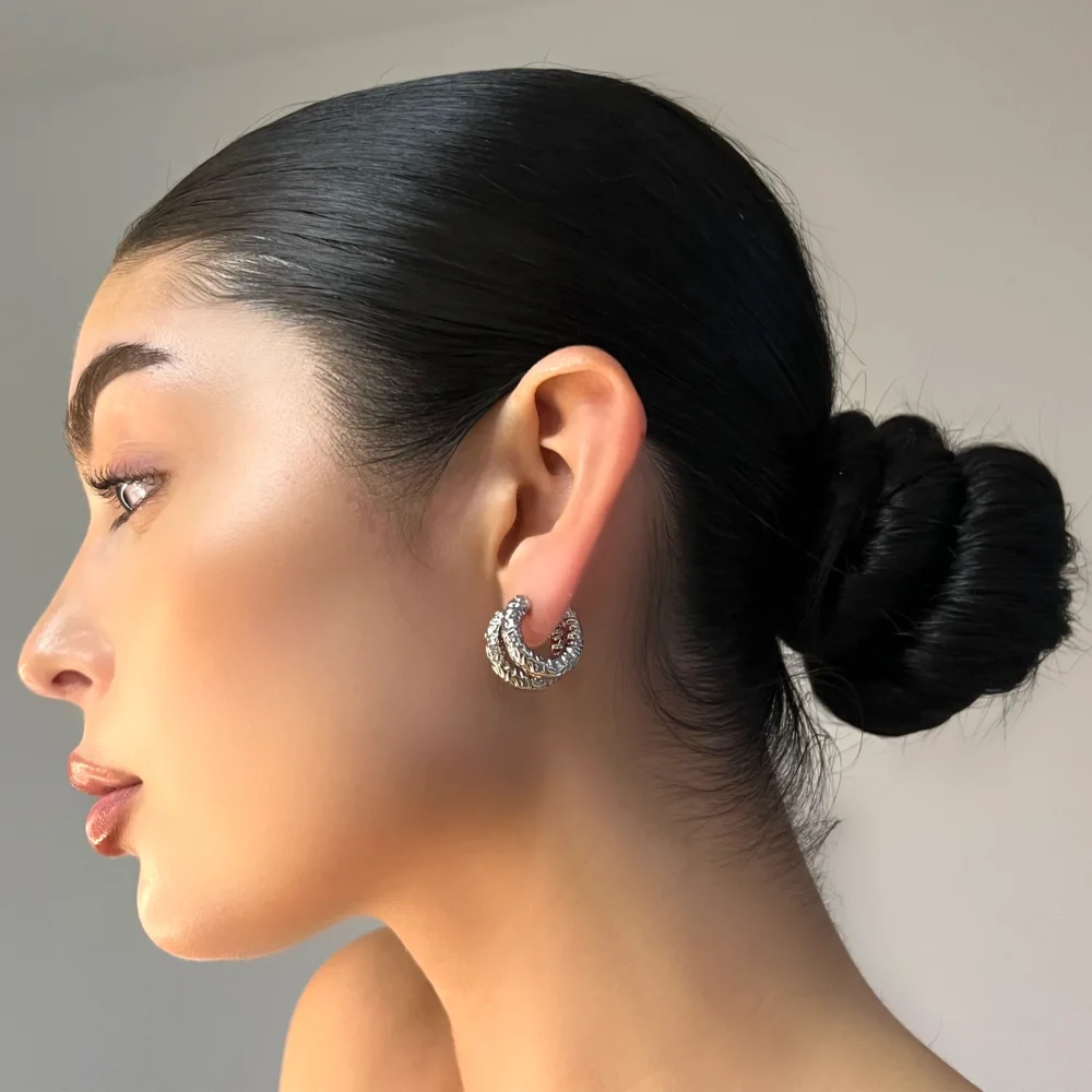 Mini Silver Textured Hoops