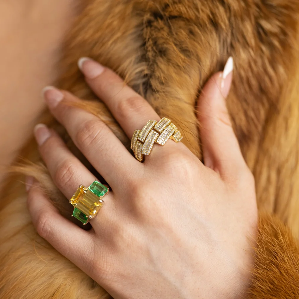 Left Canary Emerald Ring