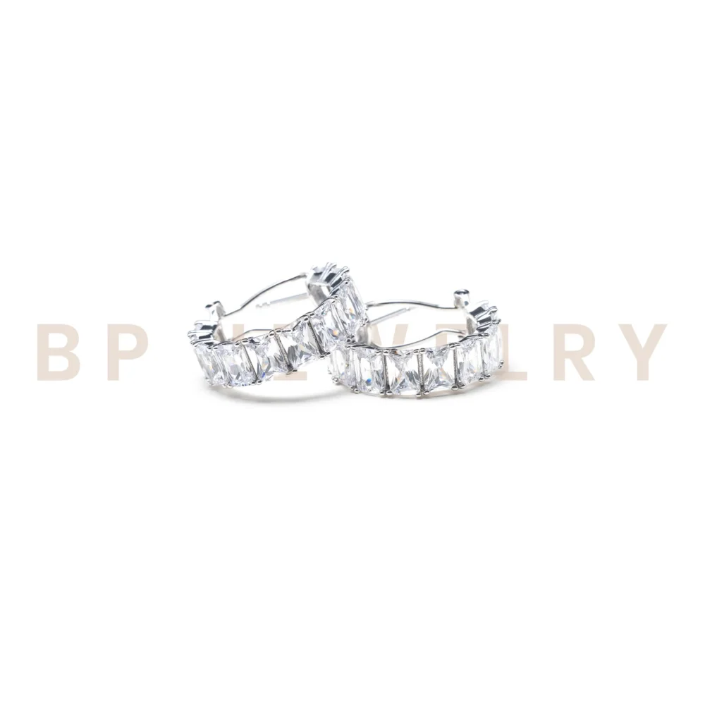 New Icy Silver Diamond Hoops