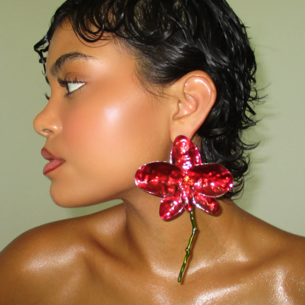 The Cherry Red Floral Drop Earrings