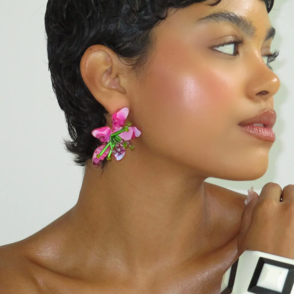 The Pink Mini Beaded Flower Stud