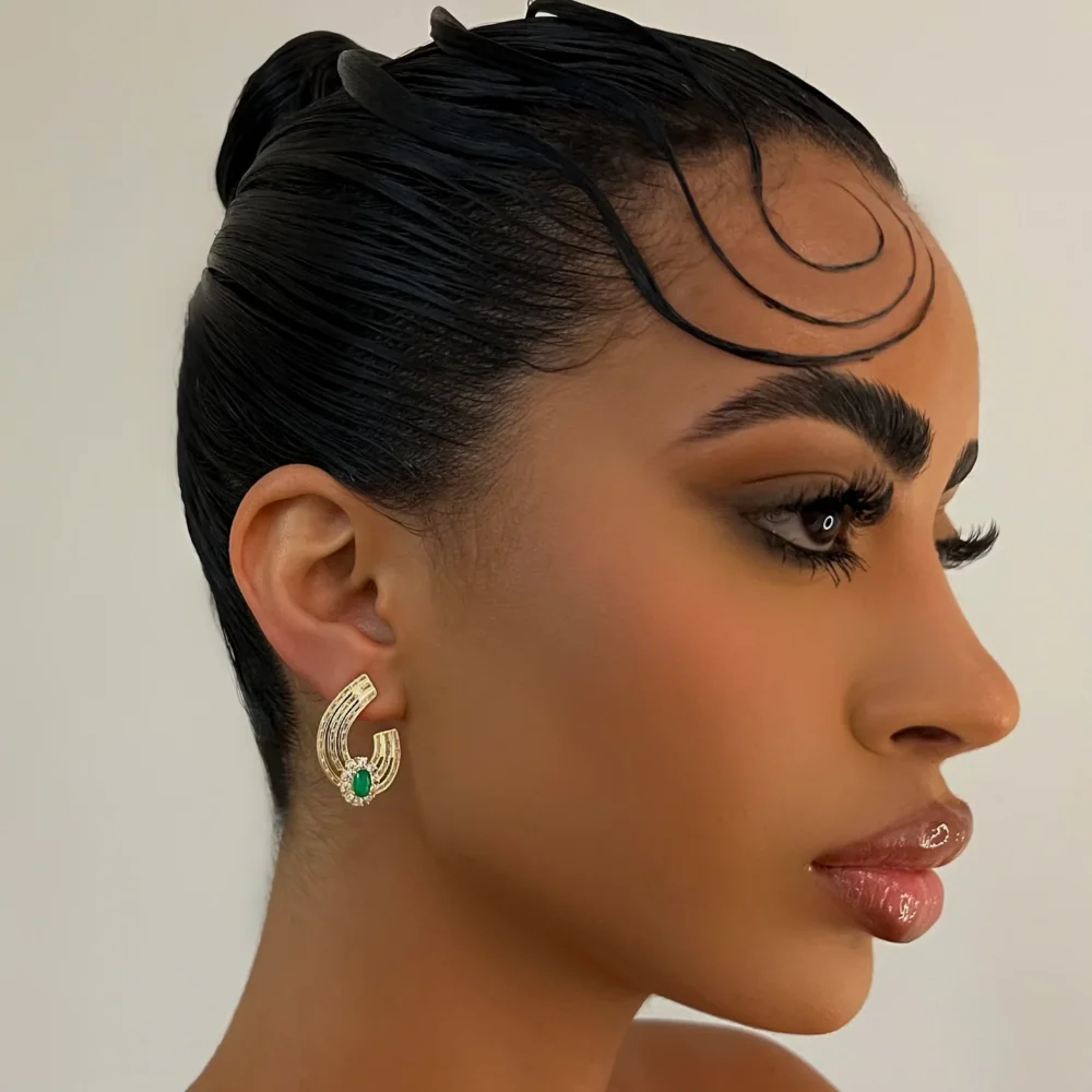 The Gold Princess Cut Emerald Hoop