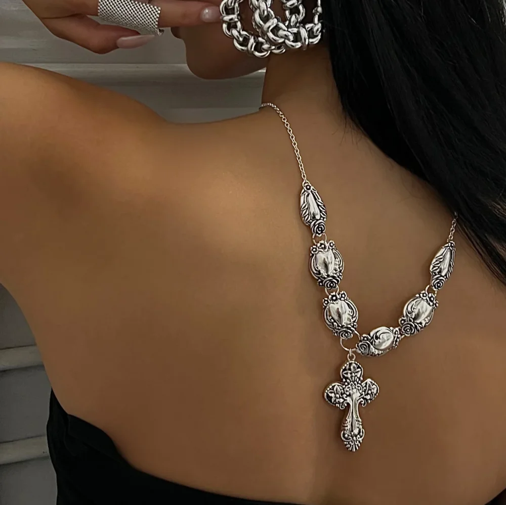 Chrome Cross Necklace Set