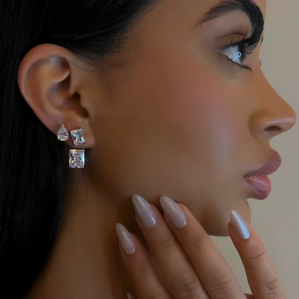Left Pear Crystal Studs