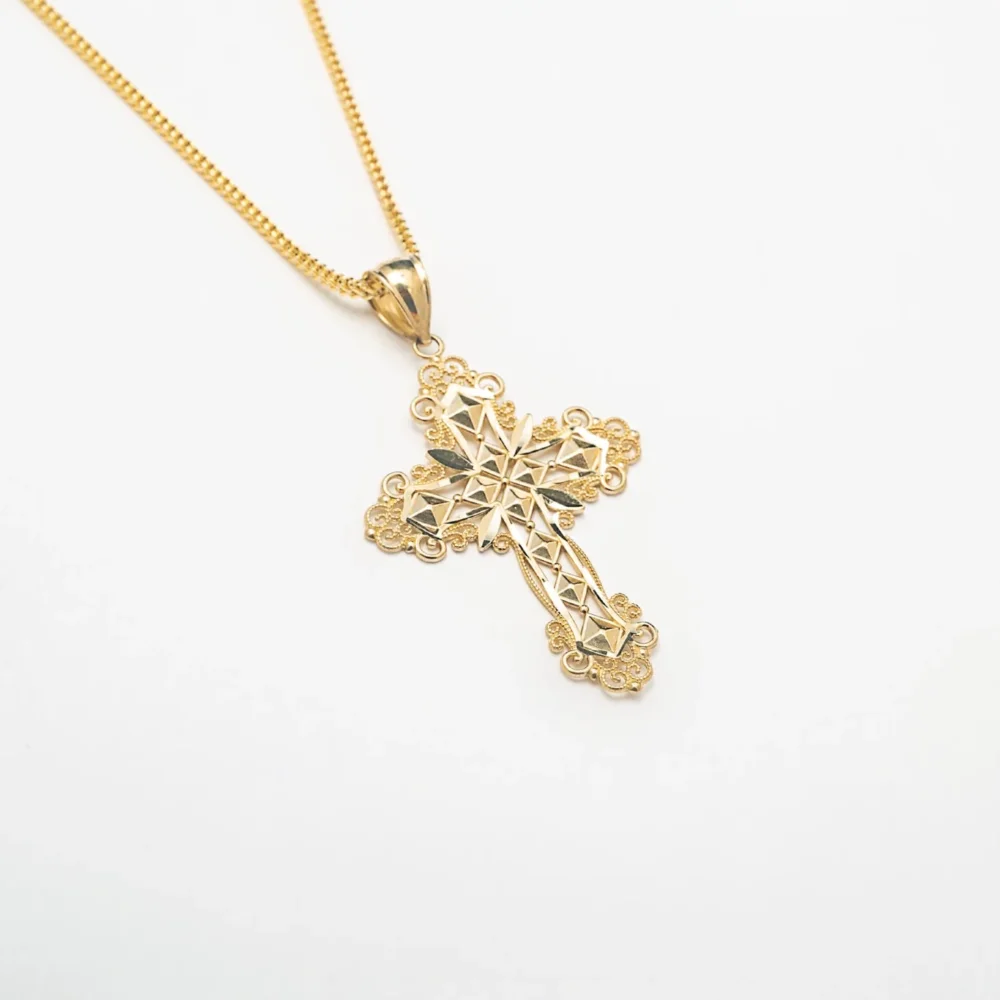 10K Solid Gold Protection Cross Necklace