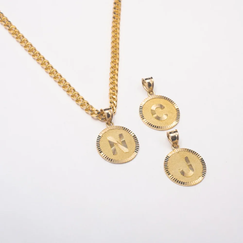 New Circular 10K Solid Gold Initial Necklace