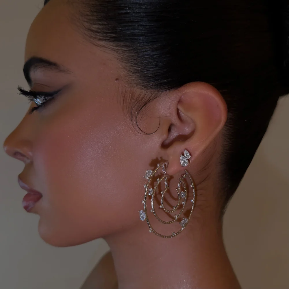 Abstract Gold Pear Shape Hoop