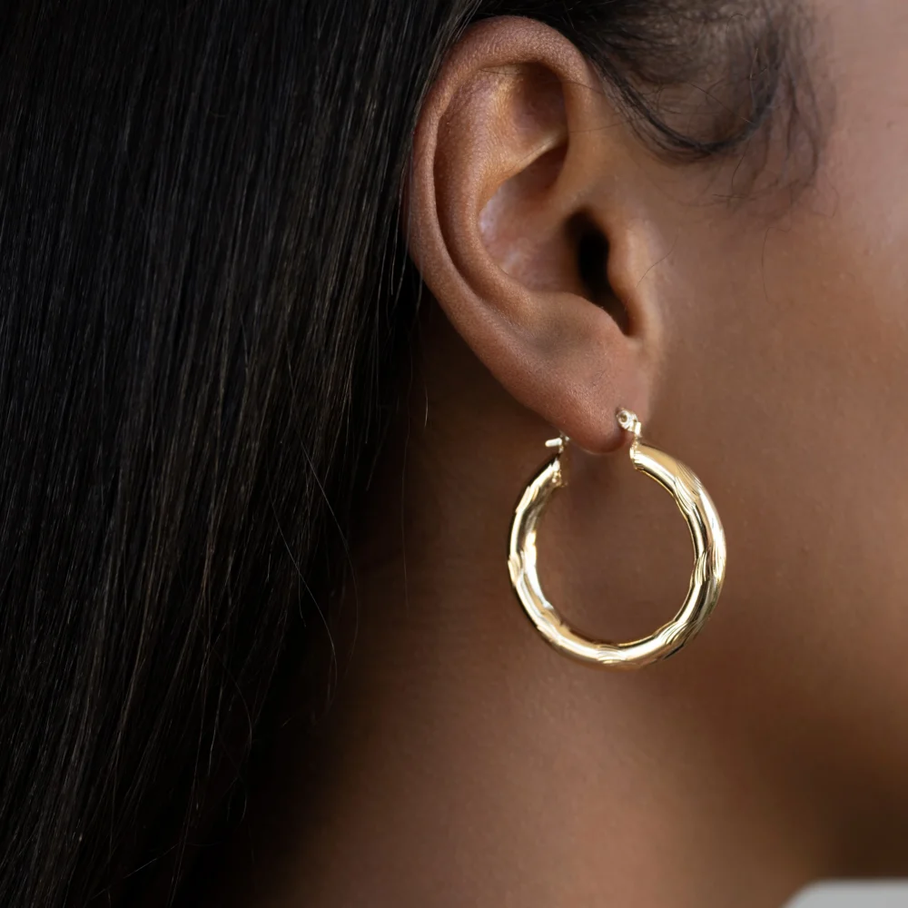 Gold Medium Textured Hoops
