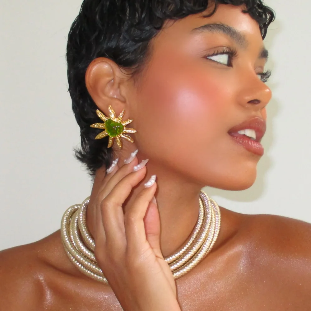 The Green Jelly Heart Sun Stud