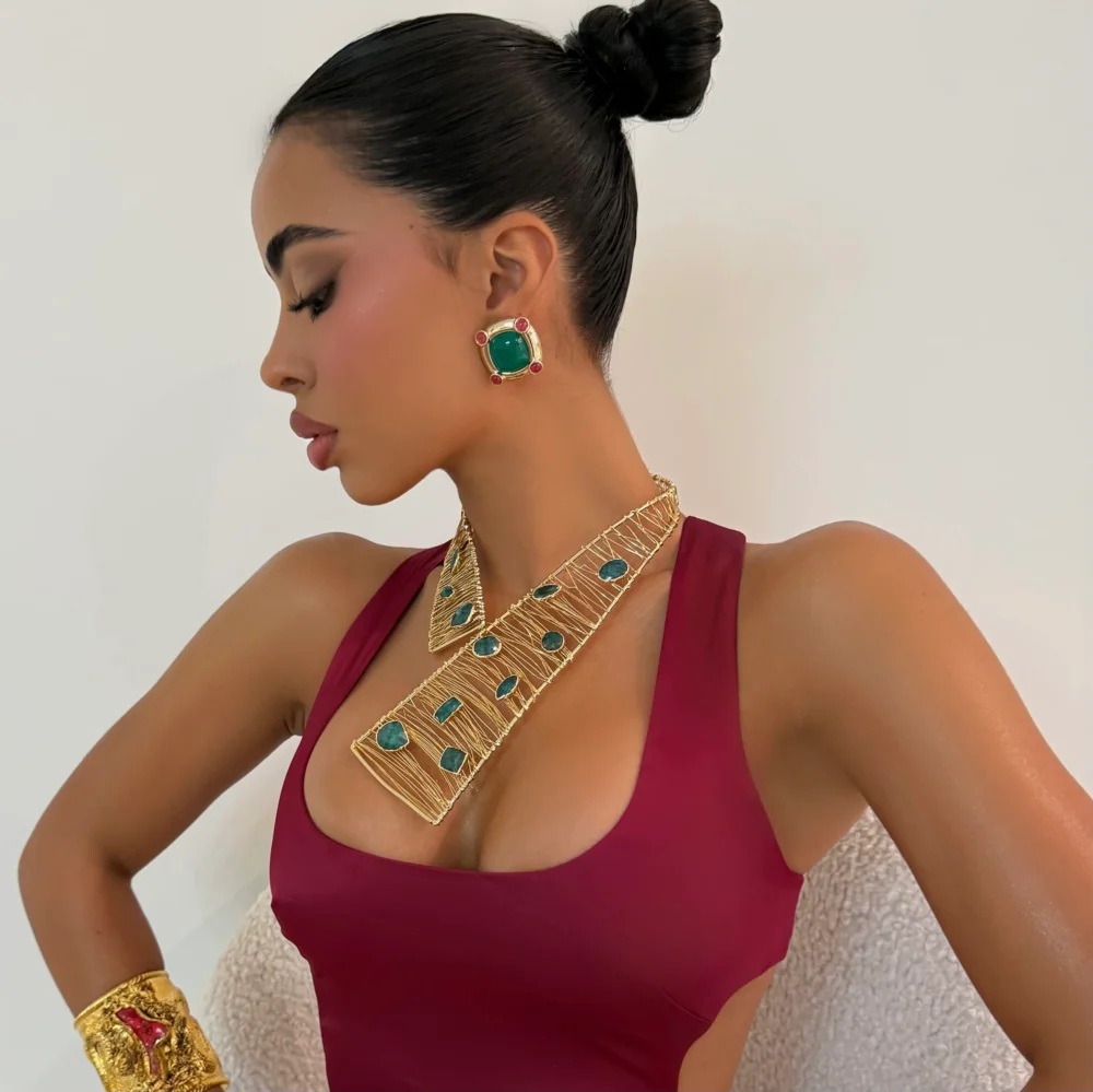 Gold Handmade Emerald Neck Wrap