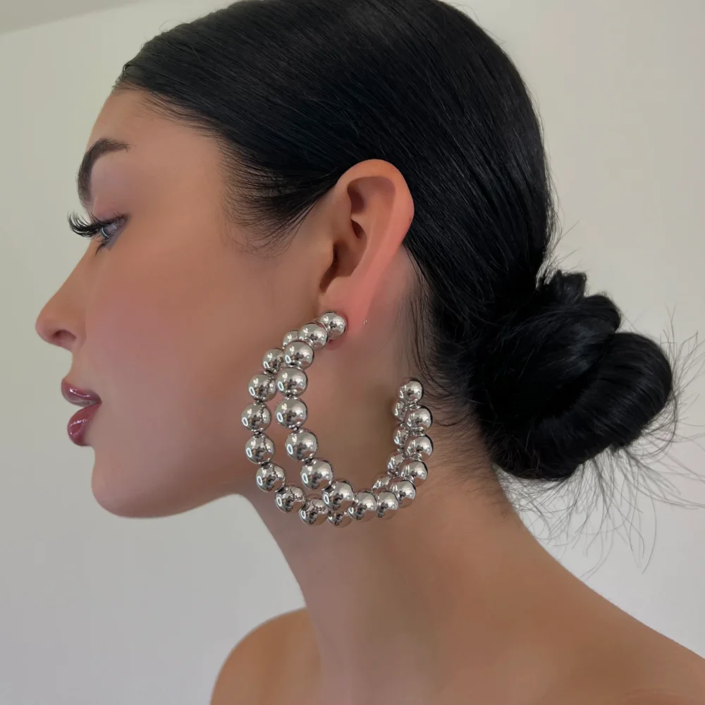 The Medium Chrome Beaded Hoops