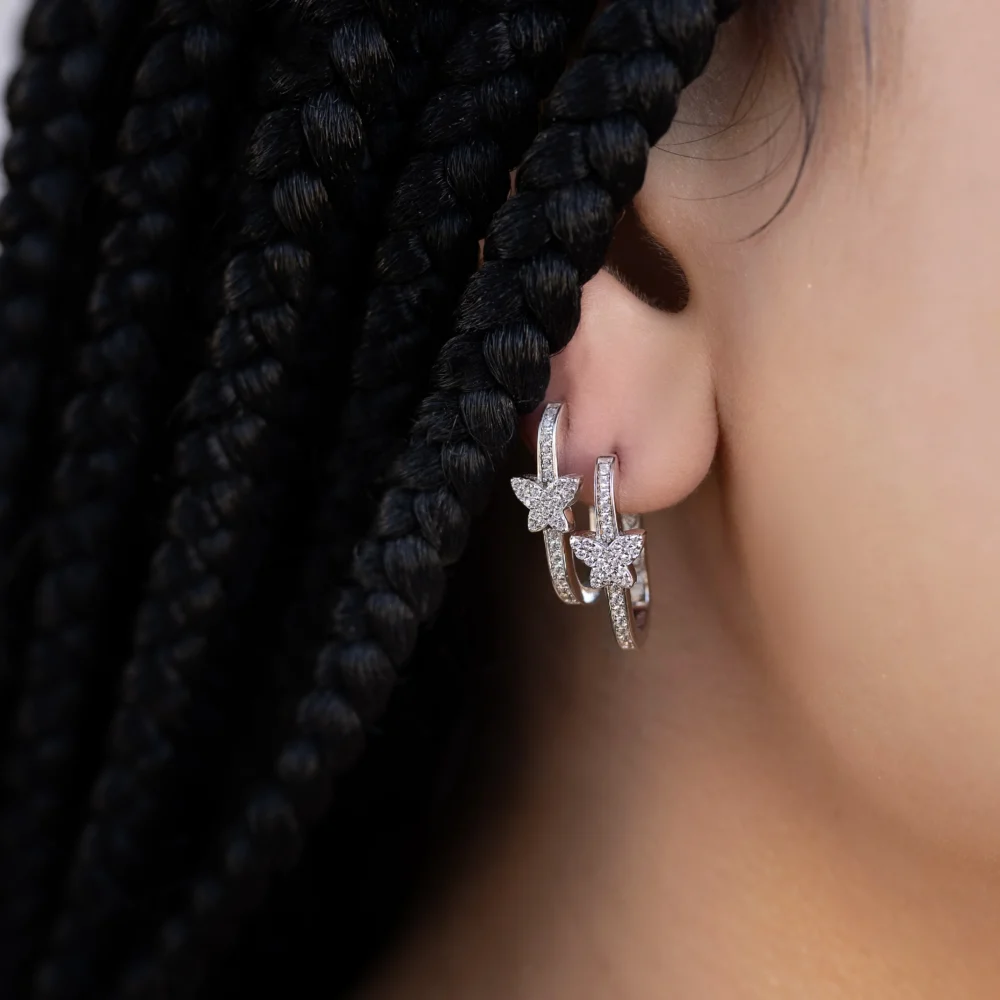 The Silver Crystal Butterfly Hoops