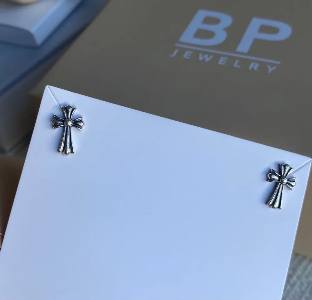 Silver Long Cross Studs