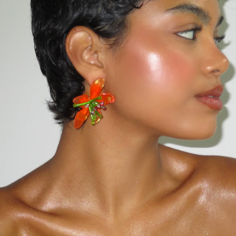 The Orange Mini Beaded Flower Stud