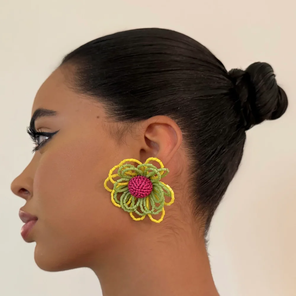 The Beaded Green Floral Stud