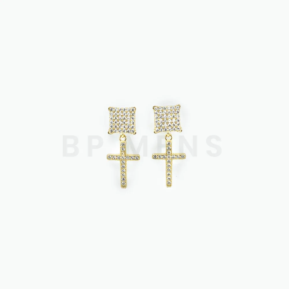 Square Gold Cross Stud Earrings