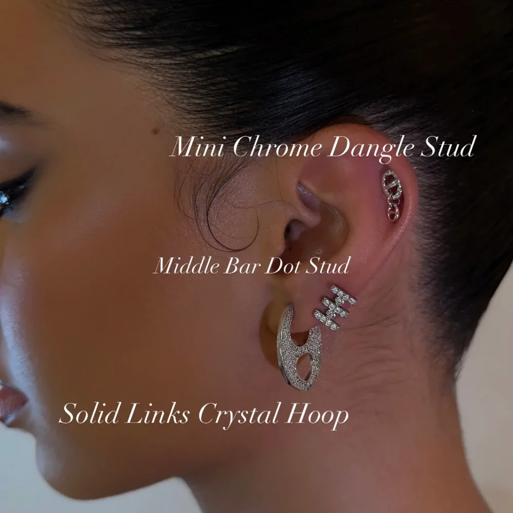Solid Links Crystal Hoop - 2